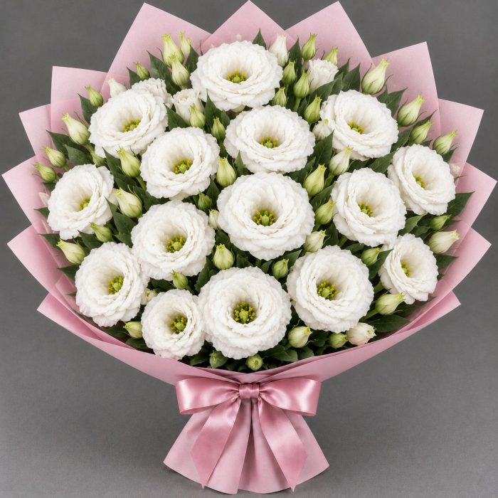 Букет из 7 белых эустом и эвкалипта